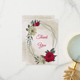 rote und blassgelbe Blumen und grüne Blätter Dankeskarte