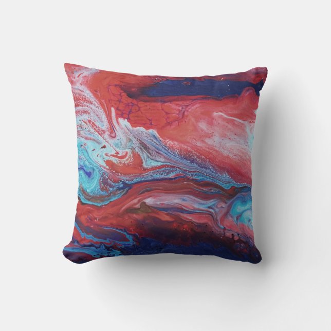 Rote und blaue Acrylmalerei Kissen (Vorderseite)