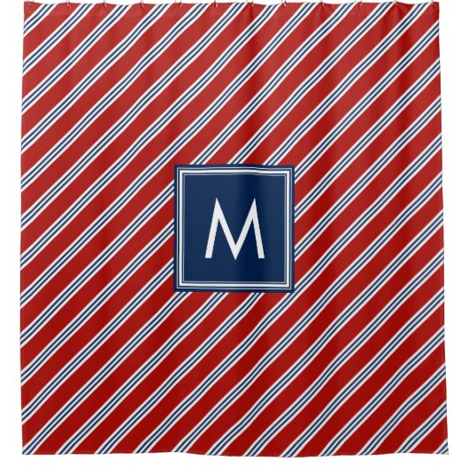 Rote und blaue adrette Streifen Duschvorhang (Vorderseite)