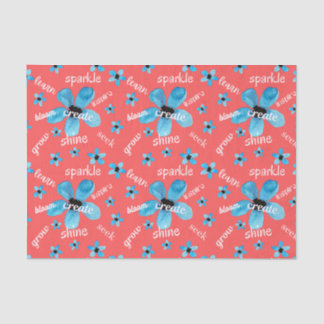 Rote und blaue Aquarellblumen mit Affirmationen Seidenpapier
