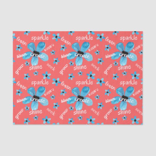 Rote und blaue Aquarellfarben-Blume mit Affirmatio Seidenpapier (Vorderseite)