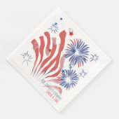 Rote und blaue Aquarellfarben-Feuerwerke auf Weiß Serviette (Ecke)