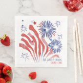 Rote und blaue Aquarellfarben-Feuerwerke auf Weiß Serviette (Beispiel)