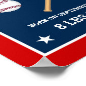 Rote und blaue Baseballschläger und Bälle Geburtss Poster (Ecke)