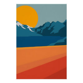 Rote und blaue Bergwelt - Retro Outdoor Adve Poster