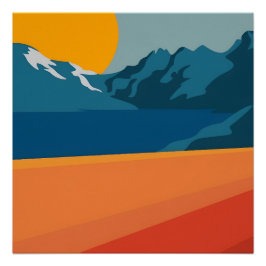 Rote und blaue Bergwelt - Retro Outdoor Adve Poster