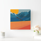 Rote und blaue Bergwelt - Retro Outdoor Adve Quadratische Wanduhr (Zuhause)