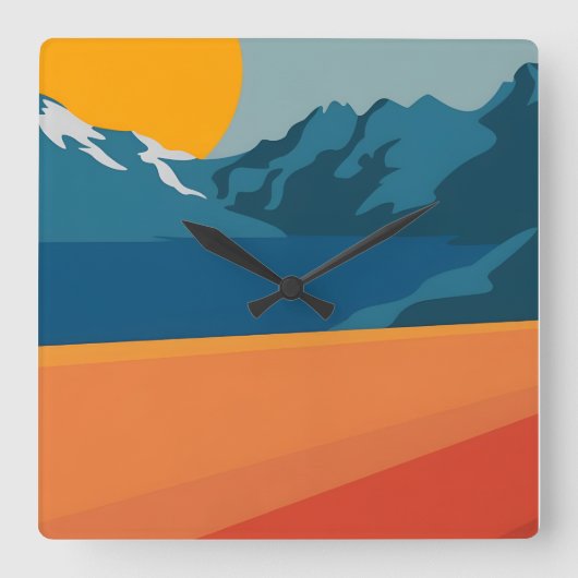 Rote und blaue Bergwelt - Retro Outdoor Adve Quadratische Wanduhr (Vorderseite)