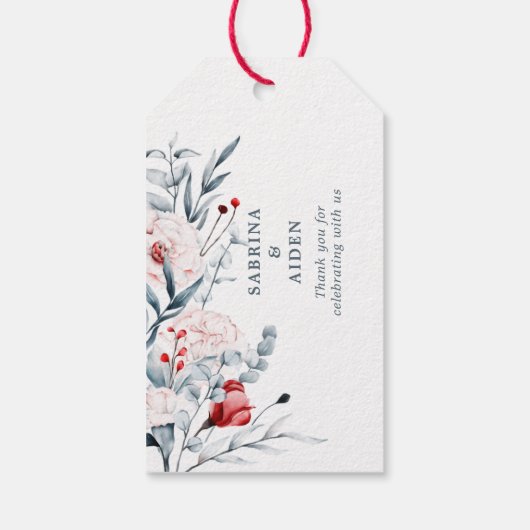 Rote und blaue Blume Blumenhochzeit Vielen Dank Geschenkanhänger (Rückseite)