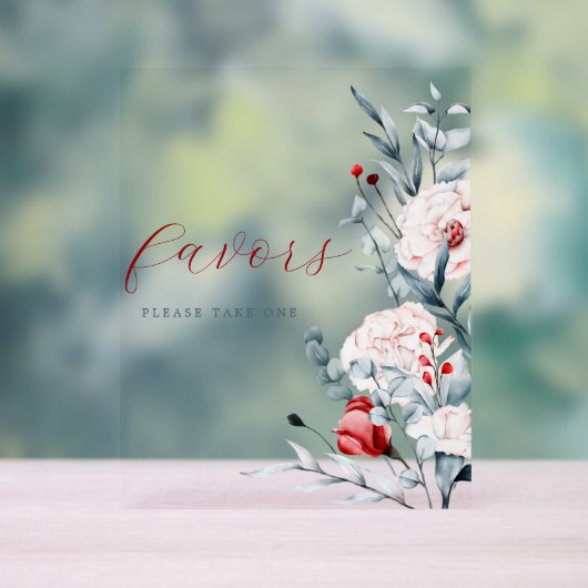 Rote und blaue Blume Gastgeschenk Hochzeit Acrylschild (Neutral)