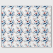 Rote und blaue Blumen auf Weiß Geschenkpapier (Flach)
