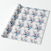 Rote und blaue Blumen auf Weiß Geschenkpapier (Ungerollt)