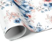 Rote und blaue Blumen auf Weiß Geschenkpapier (Rolleneckpunkt)