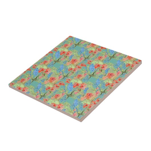 Rote und blaue Blumen und grüne Blätter Fliese (Seite)