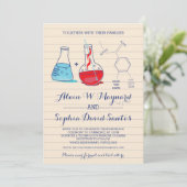 Rote und Blaue Chemie Foto Hochzeitseinladungen Save The Date (Stehend Vorderseite)