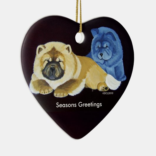 Rote und blaue Chow-Chow Welpe Verzierung Keramikornament (Rechts)