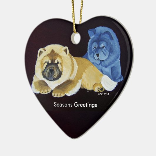 Rote und blaue Chow-Chow Welpe Verzierung Keramikornament (Links)
