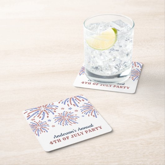 Rote und blaue Feuerwerke 4. Juli Party Rechteckiger Pappuntersetzer (Vor Ort)