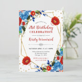 Rote und blaue Frühlingsblumen bestechen durch ihr Einladung (Stehend Vorderseite)