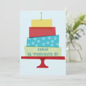 Rote und blaue Geburtstagskuchen Einladung (Stehend Vorderseite)