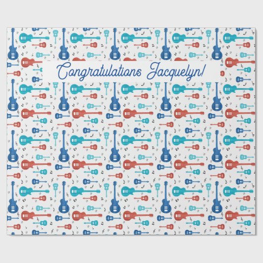 Rote und blaue Gitarren Geschenkpapier (Flach)