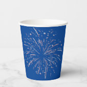 Rote und blaue Glitzer-Fireworks Pappbecher (Vorderseite)