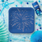Rote und blaue Glitzer-Fireworks Pappteller (Party)