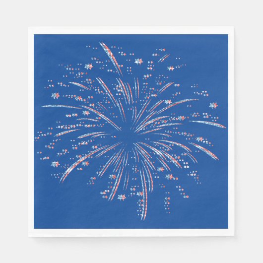 Rote und blaue Glitzer-Fireworks Serviette (Vorderseite)
