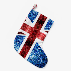 Rote und blaue Glitzern-Glitter der BRITISCHEN Kleiner Weihnachtsstrumpf