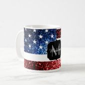 Rote und blaue Glitzern-Glitzer Monogram Kaffeetasse (Vorderseite Links)