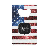 Rote und blaue Glitzern-Glitzer Monogram Kreditkarten Flaschenöffner (Vorderseite)