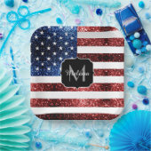 Rote und blaue Glitzern-Glitzer Monogram Pappteller (Party)