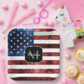 Rote und blaue Glitzern-Glitzer Monogram Pappteller (Party)