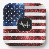 Rote und blaue Glitzern-Glitzer Monogram Pappteller (Vorderseite)