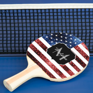 Rote und blaue Glitzern-Glitzer Monogram Tischtennis Schläger