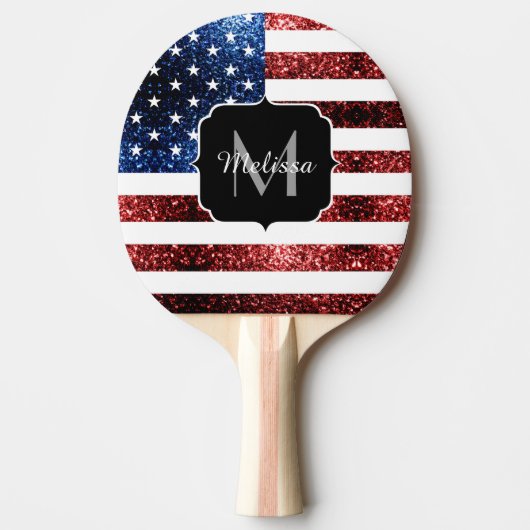 Rote und blaue Glitzern-Glitzer Monogram Tischtennis Schläger (Vorderseite)