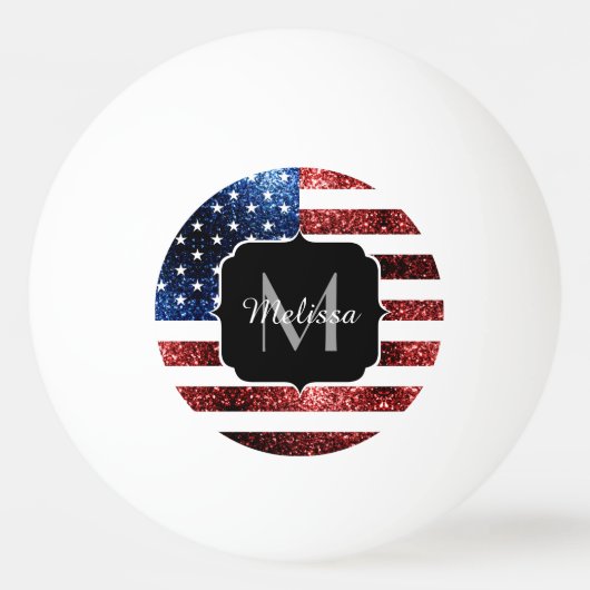 Rote und blaue Glitzern-Glitzer Monogram Tischtennisball (Vorderseite)