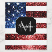 Rote und blaue Glitzern-Glitzer Monogram Weinetikett (Einzelnes Label)