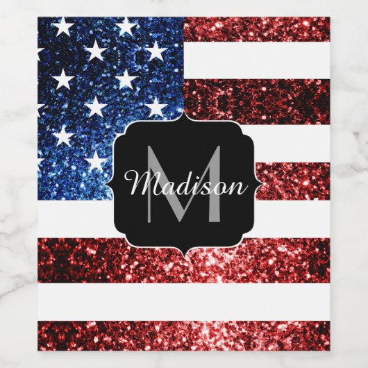 Rote und blaue Glitzern-Glitzer Monogram Weinetikett (Einzelnes Label)