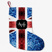 Rote und blaue Glitzern Monogram (UK-Flagge) Kleiner Weihnachtsstrumpf (Vorderseite)