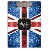 Rote und blaue Glitzern Monogram (UK-Flagge) Klemmbrett (Vorderseite)