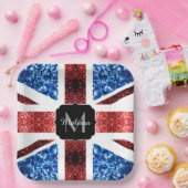 Rote und blaue Glitzern Monogram (UK-Flagge) Pappteller (Party)