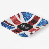 Rote und blaue Glitzern Monogram (UK-Flagge) Pappteller (Gewinkelt)