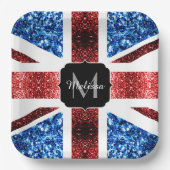 Rote und blaue Glitzern Monogram (UK-Flagge) Pappteller (Vorderseite)