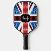 Rote und blaue Glitzern Monogram (UK-Flagge) Pickleball Schläger (Vorderseite)