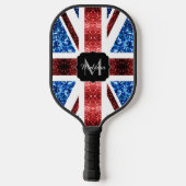 Rote und blaue Glitzern Monogram (UK-Flagge) Pickleball Schläger (Rückseite)