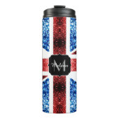 Rote und blaue Glitzern Monogram (UK-Flagge) Thermosbecher (Vorderseite)
