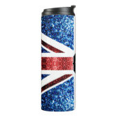 Rote und blaue Glitzern Monogram (UK-Flagge) Thermosbecher (Nach links gedreht)