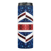 Rote und blaue Glitzern Monogram (UK-Flagge) Thermosbecher (Rückseite)