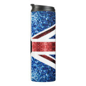 Rote und blaue Glitzern Monogram (UK-Flagge) Thermosbecher (Nach rechts gedreht)